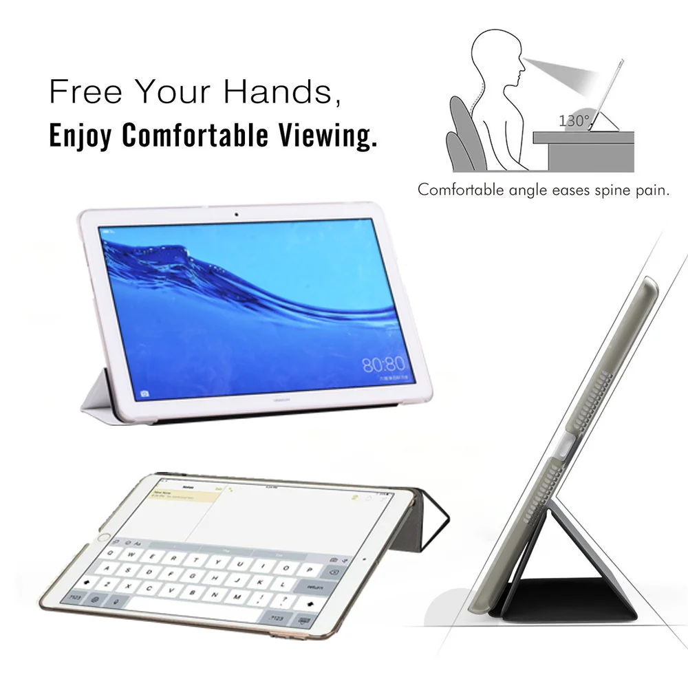 Capa para tablet para huawei mediapad t3 10 9.6 polegadas/t5 10 10.1 polegadas capa de couro trifold