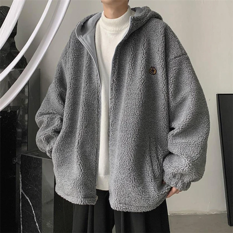 Fashion Polar Fleece Coats Men Autumn Winter 2021 Leisure Solid Warm Cotton Clothes Lamb Wool Plus Velvet Thickening Outerwear