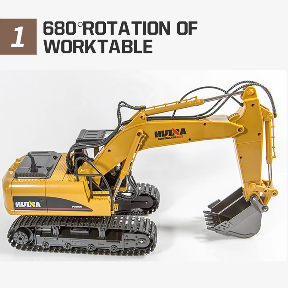 Huina 1535 RC Excavator 1/14 Scale 15Ch Rc Die-Cast Construction Truck Radio Control Toy Alloy Engineering Vehicle Toys for Boys