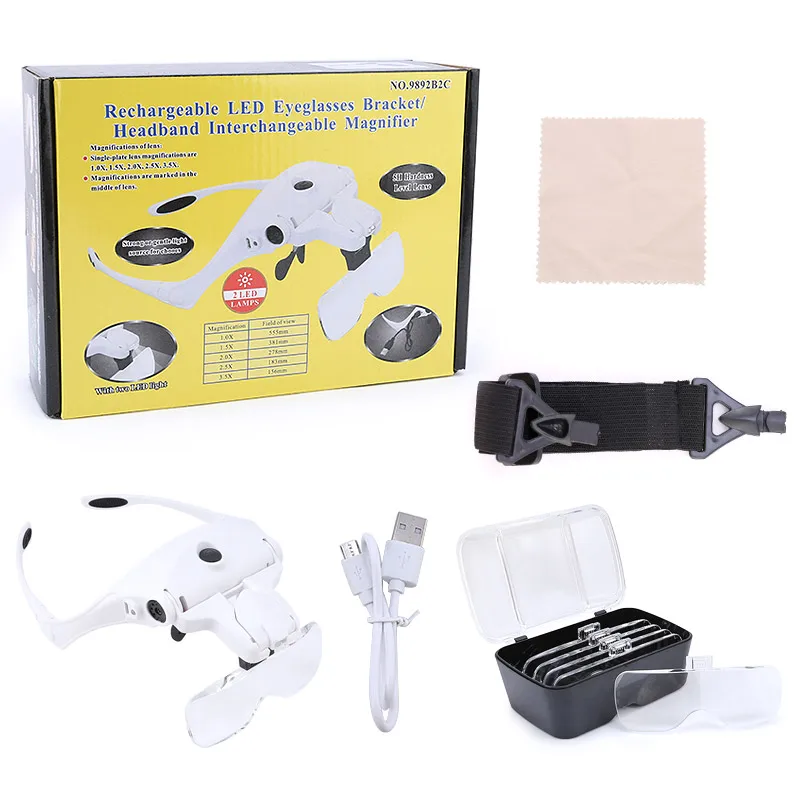 Łącznik powiększający Lash 5 soczewki USB z lampą LED Regulowane narzędzia do przedłużania rzęs opaski na głowę Fałszywe rzęsy akcesoria