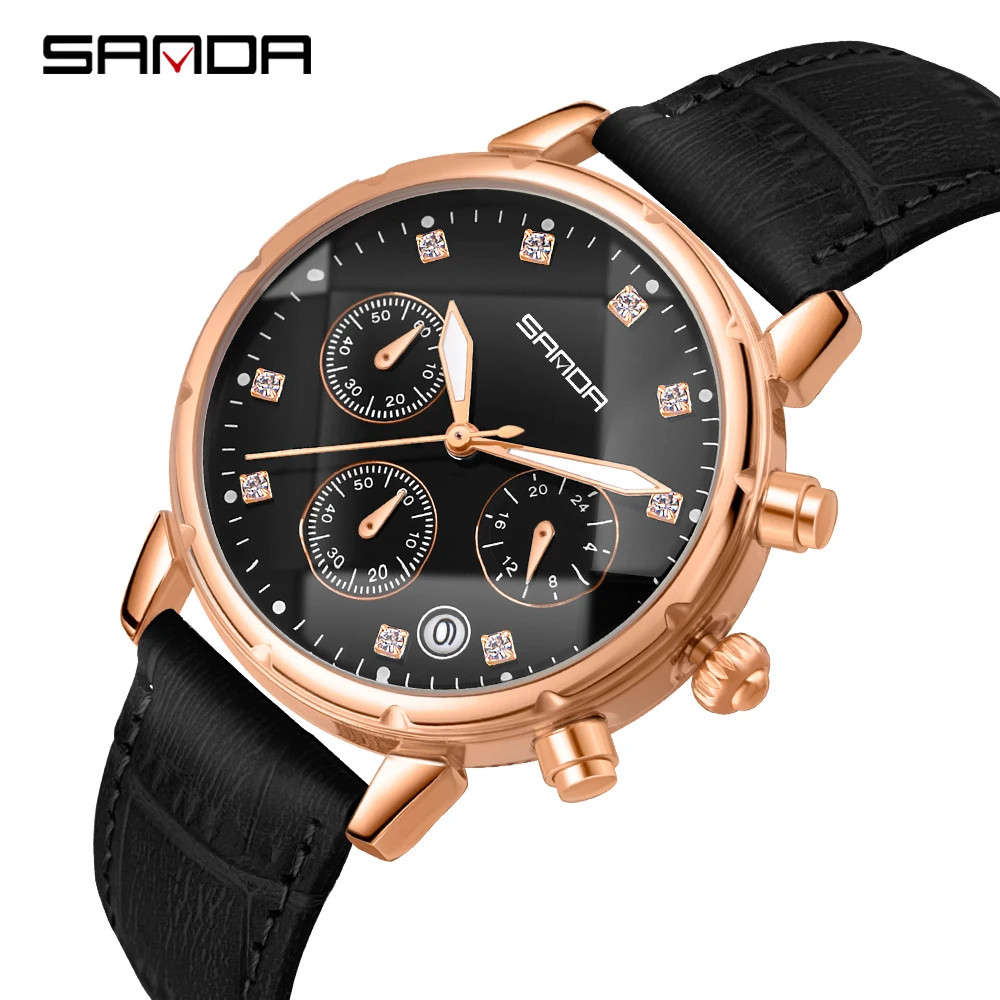 

SANDA 2020 Women Watches High Quality Quartz Wristwatch Fashion Waterproof Leather Watches Clock Calendar relogio feminino