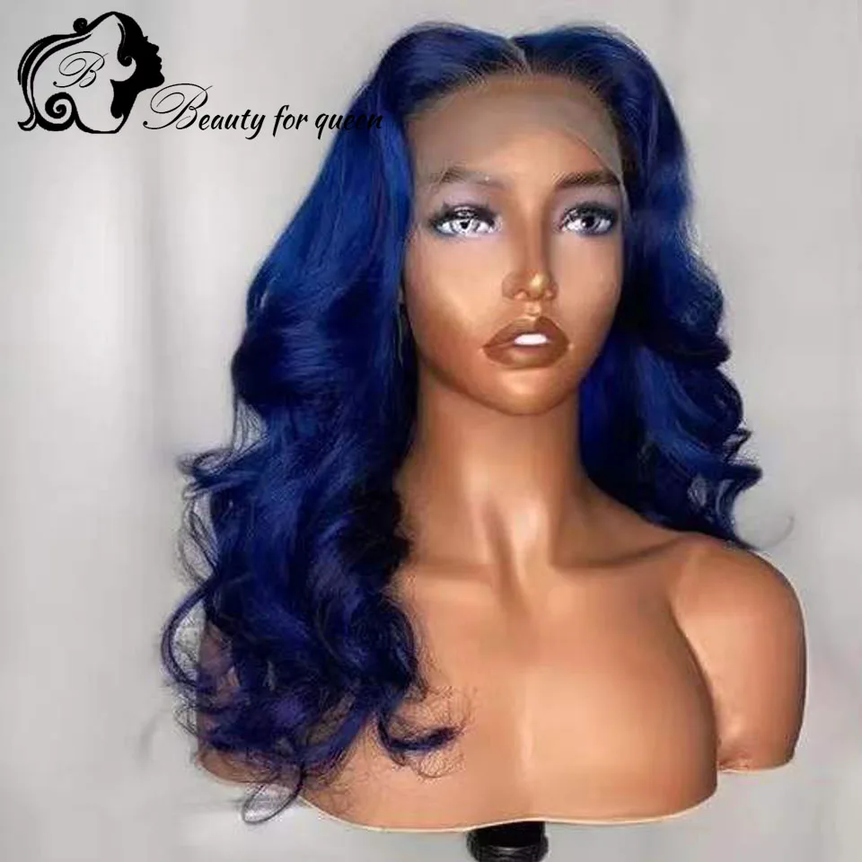 

180 Density High Quality Transparent Lace Frontal Wig Dark Blue Body Wave For Women Cosplay Brazilian Colored Human Hair Wig