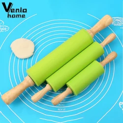 Non-Stick Silicone Rolling Pin Wooden Handle Pastry Dough Flour Roller Kitchen Cooking Baking Tool For Pasta Cookie Dough