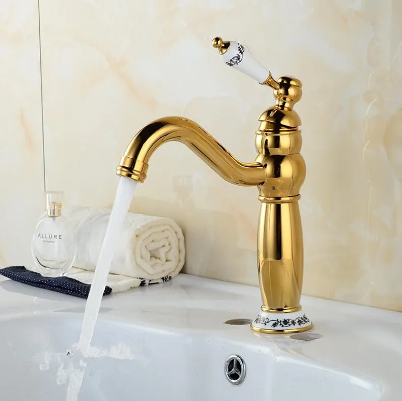 

Vidric Basin Faucets Gold/Antique Bronze Solid Brass Bathroom Sink Faucet With Ceramic Single Handle Hole Wash basin Mixer Tap