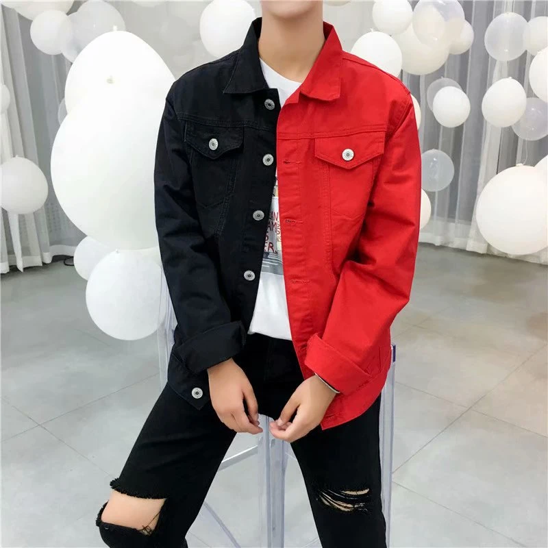 Casual Slim Denim Jacket For Men Nice Black Red Jeans Jacket Homme Flowers Embroided Streetwear Denim Coat Male Bomber Jacket