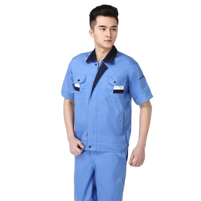 Summer Workshop Uniforms Short Sleeves Contrast Color Thin Breathable Working Coveralls Auto Repair Cleaner Gas Stationer Suit