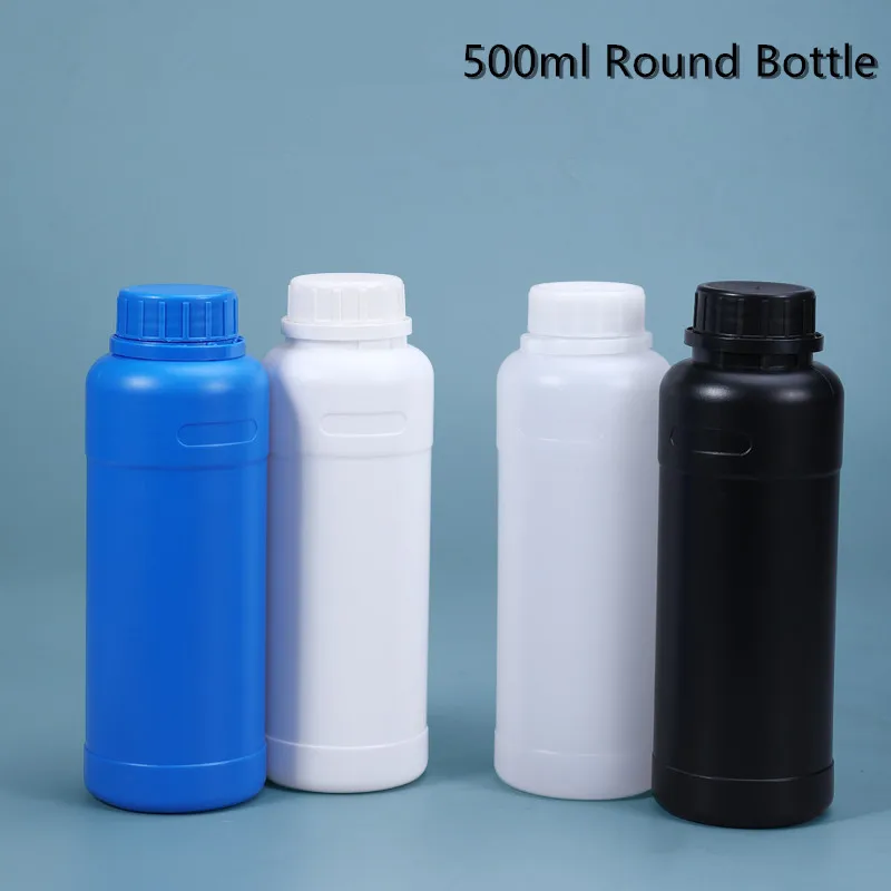 10PCS 500ML Round Plastic Bottle Empty HDPE Material Refillable Bottles Food Grade Liquid Lotion Storage Container