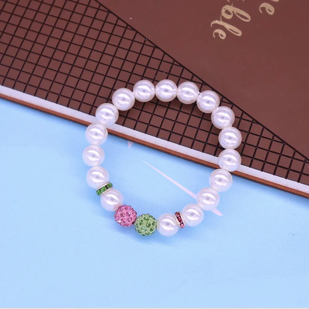 Drop Ship Cheap Pink Green Ball Pearl Beaded Stretch Bracelets For Girl Or Women