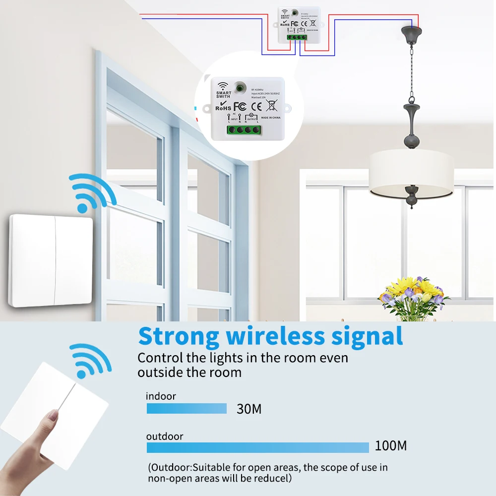 Wireless self-powered switch household 220V remote control Push button switch 1 way 2 way panel without battery Waterproof