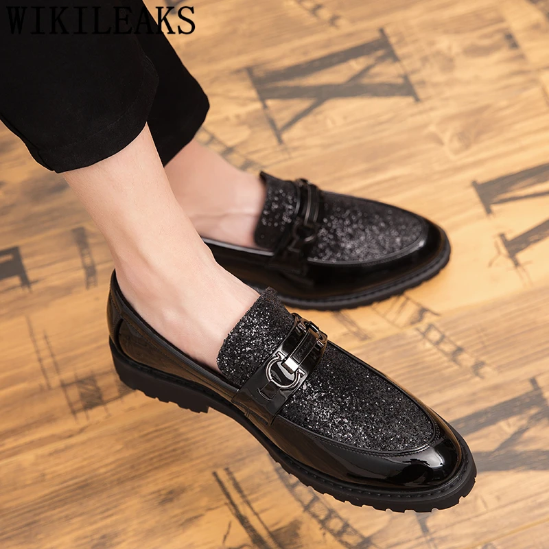 Luxury Shoes Coiffeur Party Shoes Men Formal Slip Dress Glitter Designer Shoes Men Classic Gold Italian Dress Chaussure Homme