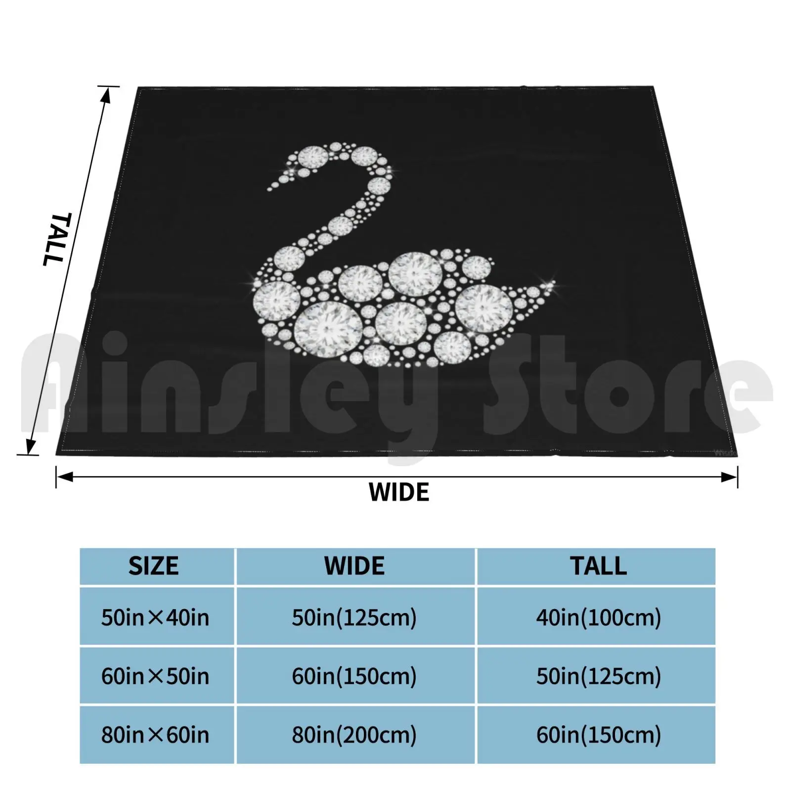 Diamond Swan Blanket Fashion Custom Swan Swans Bird Birds Swan Lake Lake Pond White Swan Feathers Royal