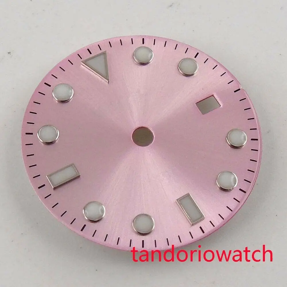 28.5mm Sterile Pink/White Sunburst Dial Date Window Fit for ETA2836 MIYOTA82 Series MINGZHU2813 Movement Silver Edge White Marks