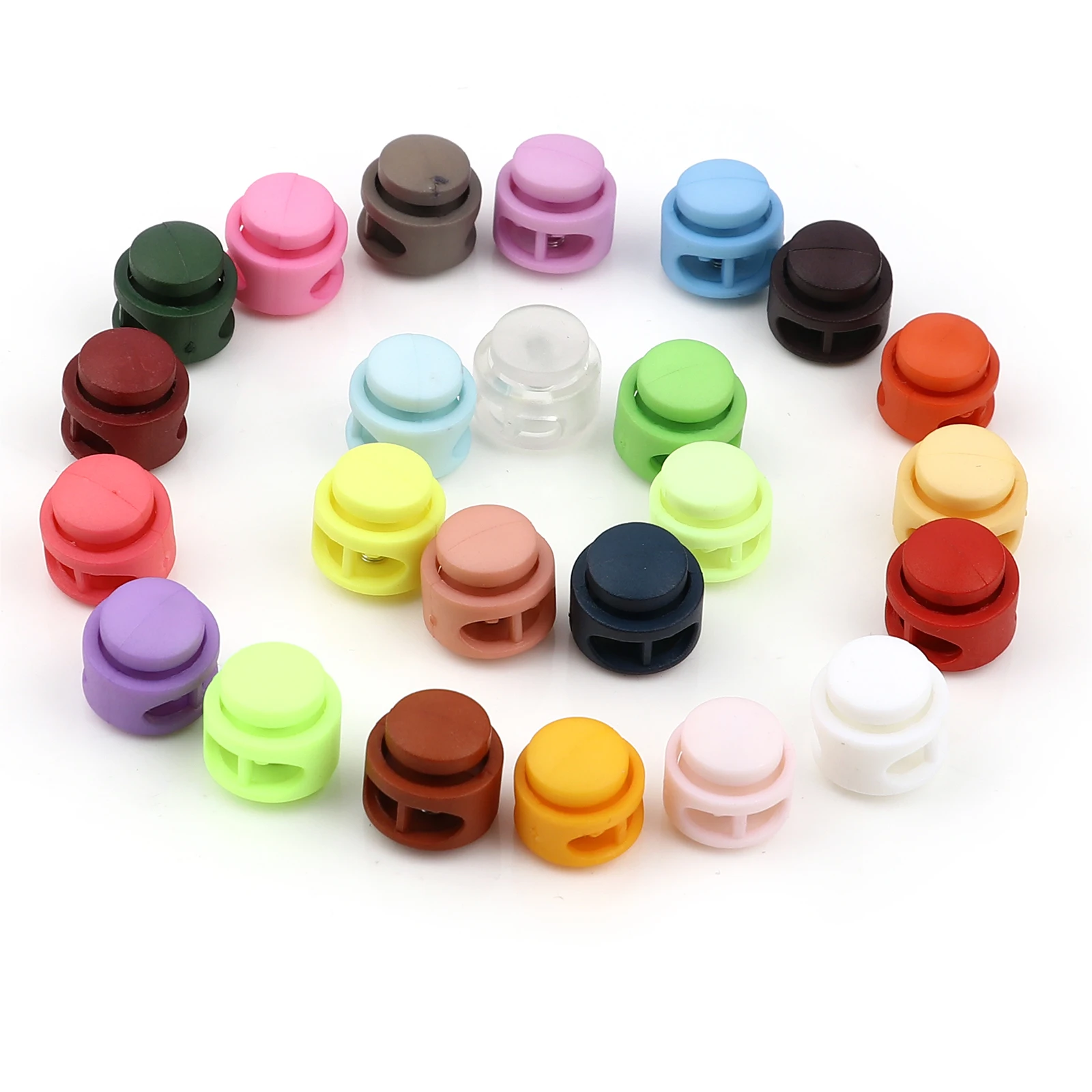 10pcs Round Plastic Toggle Clip Stopper Two holes Cord Lock Stopper Paracord Cord Lock Clamp Shoelace Cord Buckles 18mm Dia.