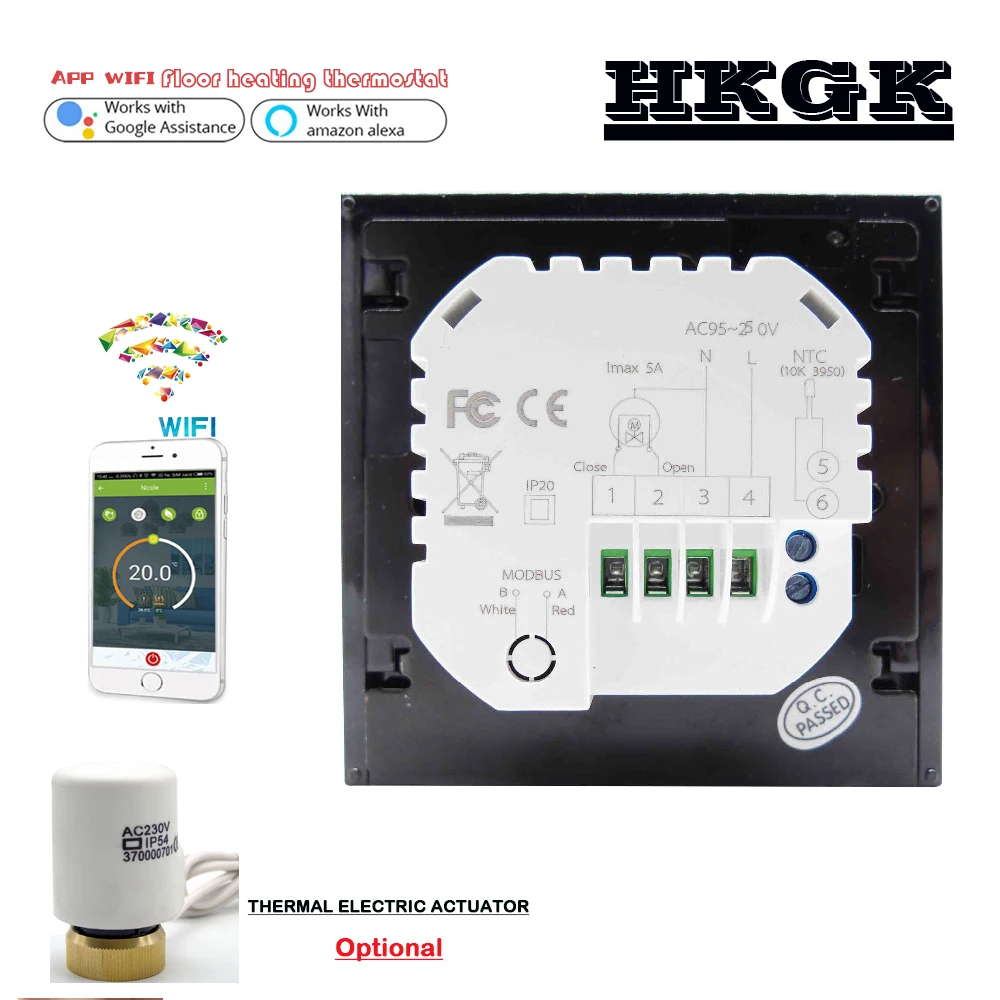 Termostato WiFi de calefacción por suelo radiante, controlador de temperatura programable, interruptores de actuador eléctrico, TUYA 3A