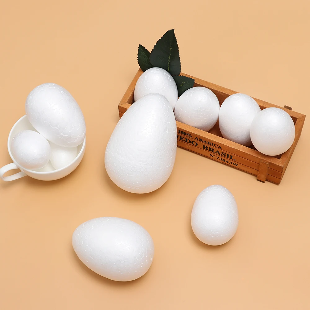 10PCS 4-12cm White Foam Easter Foam Egg Handmade DIY Painting Egg Ball Toys Styrofoam Easter Party Decoration Supplies