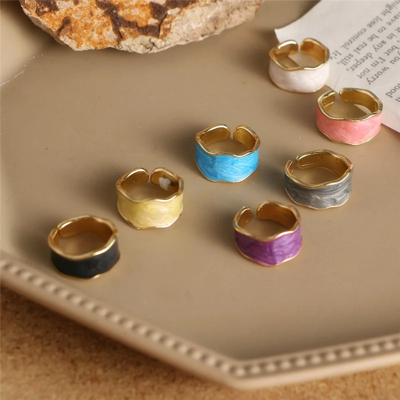 New Korean Fashion Metal Irregular Round Open Rings for Women High Quality Smooth Enamel Index Finger Rings Female Jewelry Gift