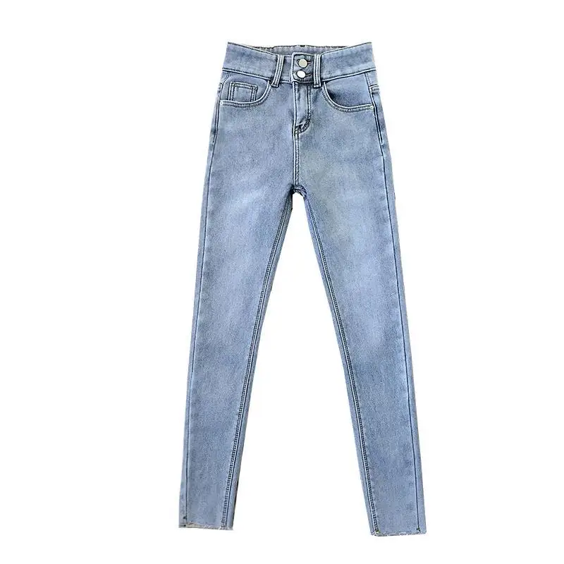 Frau Jeans Hosen Hohe Taille Licht Blau Herbst Winter Licht Farbe Dünne Hosen Pantalones Vaqueros Mujer