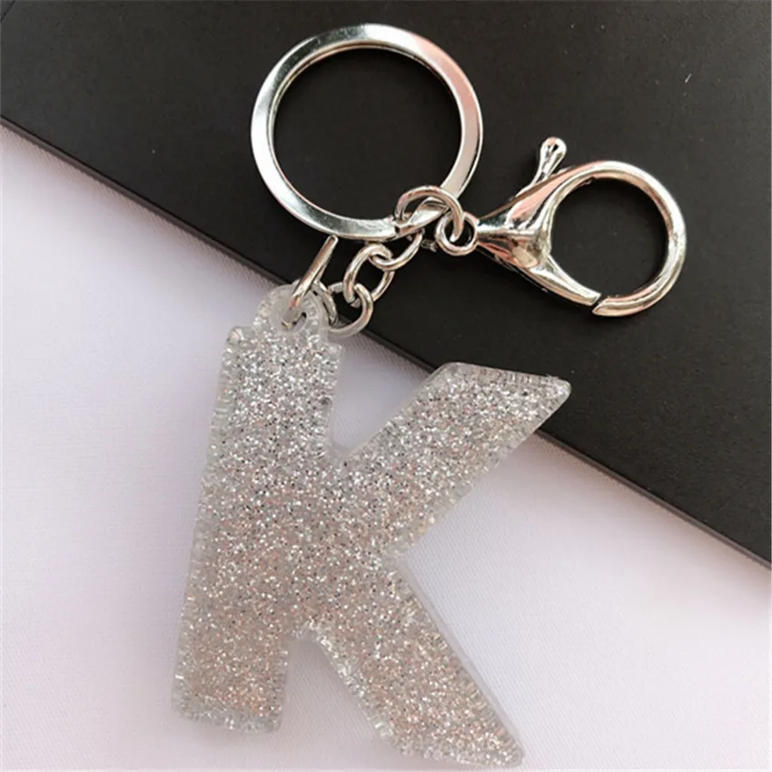 1PC  Keyring English LetterKeychain 26 English word Glitter Resin A TO Z Handbag Charms for Woman