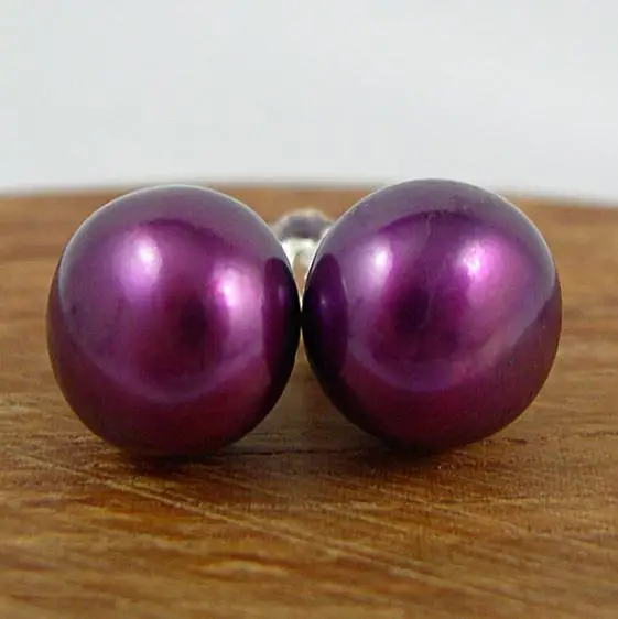 Favorite Pearl Earrings AAA 8-8.5MM Dark Purple Natural Freshwater Pearl Stud Earrings Classic Wedding Birthday Party Women Gift