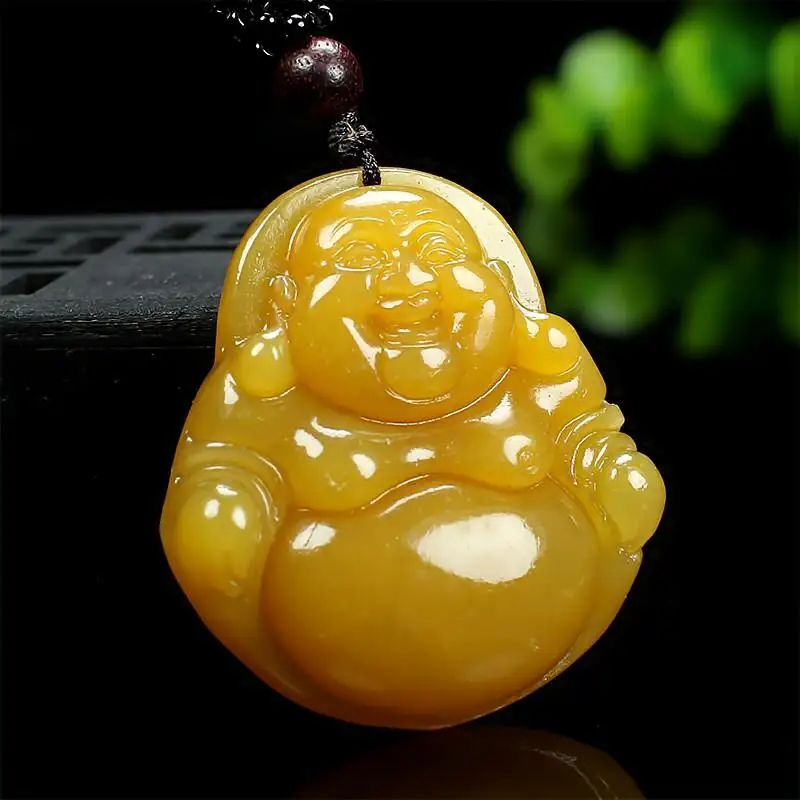 New Jewelry Necklace Natural Yellow Dragon Jade Hand Carved Haha Little Buddha Pendant Exquisite Accessories Gift