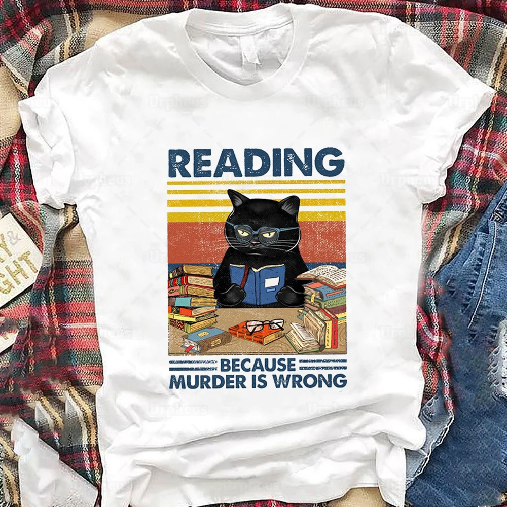 Maglietta del gatto nero in stile Vintage che legge perché l\'uccisione è un errore amanti dei libri divertenti magliette grafiche in cotone