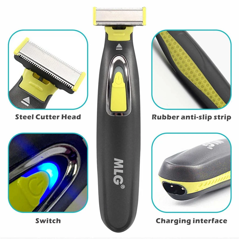 MLG-Barbeador Elétrico Recarregável para Homens, Barba Lavável, Aparador Corporal, Máquina de Barbear, Cabelo, Cuidado Facial, Limpeza