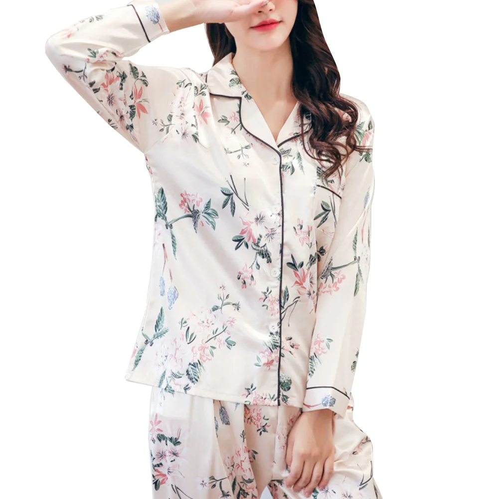 2Pcs Autumn Pajamas Set Women Floral Printed Full Cotton Homewear Long Sleeve Top Pants Nightwear Fresh Style Sleepwear Pajamas