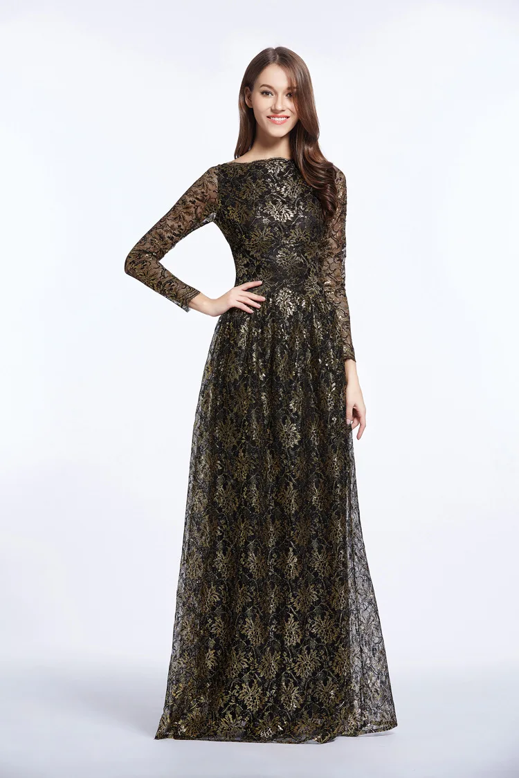 foreign trade Middle East elegant retro style long sleeves fall to the ground gilded lace Muslim women's dress