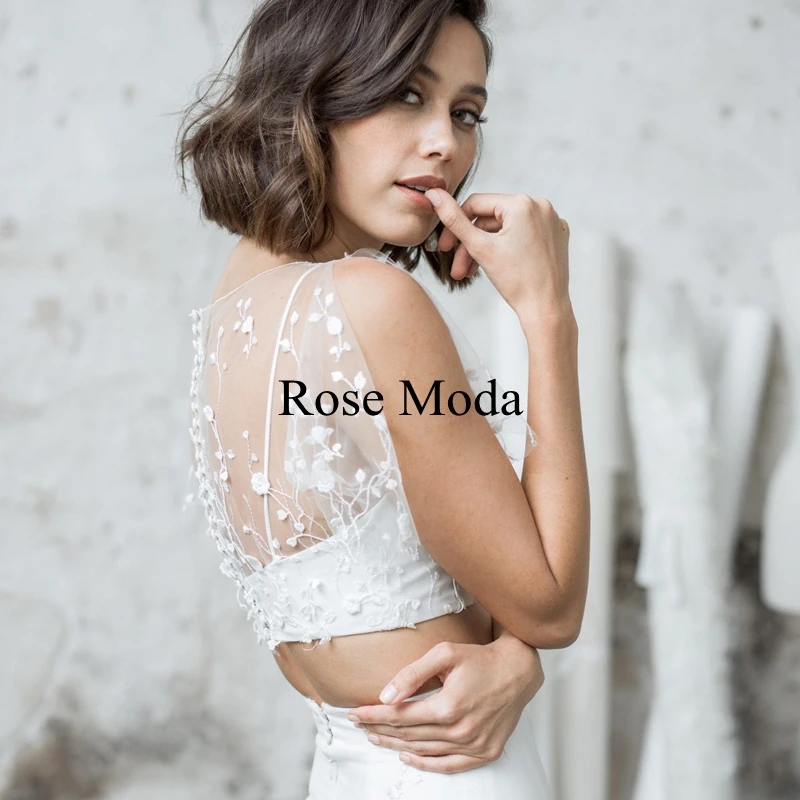 Rose Moda Two Pieces Lace Boho Wedding Dress Destination Bridal Gown Custom Make