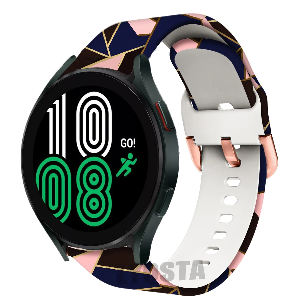 삼성 갤럭시 워치용 스포츠 프린트 시계 밴드, FE 실리콘 교체 손목 밴드 스트랩, 팔찌 액세서리, 20mm, 7, 6, 5/4, 40mm, 44mm