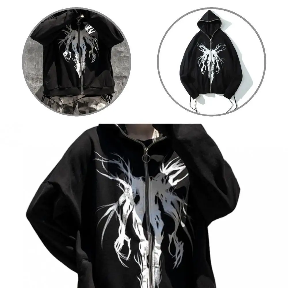 Men Hoodie Ribbon Oversized Comfortable Cool Graphic Print Zipper Sweatshirt Women Coat for Autumn
