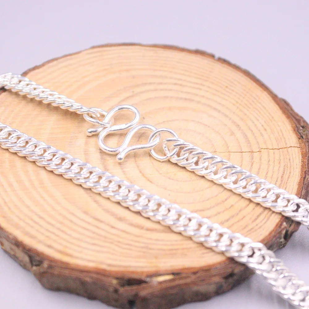 

Real 999 Fine Silver Necklace 5.5mm Curb Link Chain 19.7inch 50cm Stamped S999 Classic Design