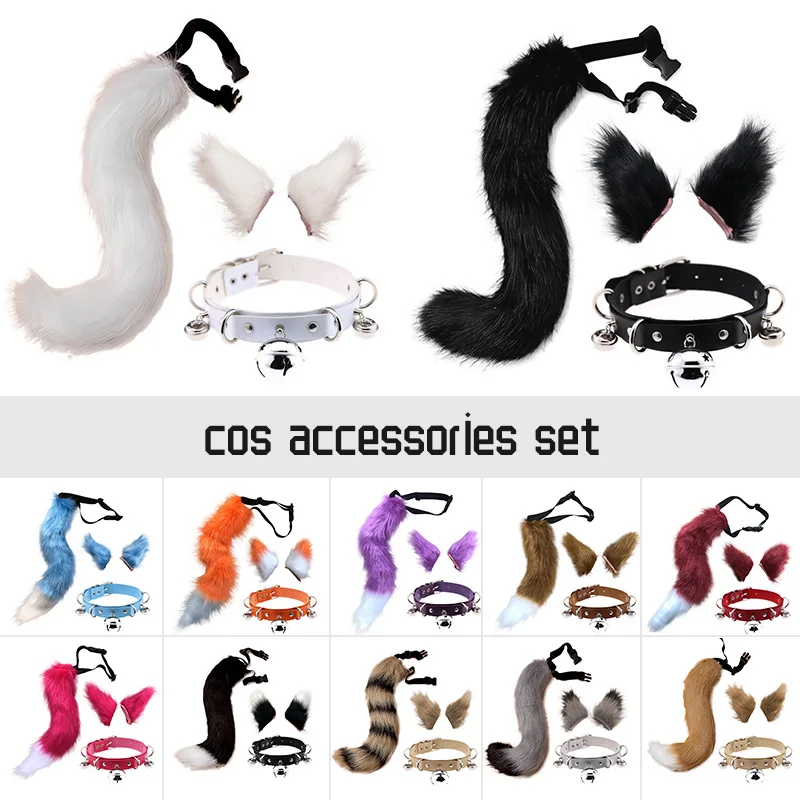 Anime Beast Fox Ear Headband Furry Tail Necklace Plush Long Tail Suit Cosplay Custom Lolita Party Halloween Costume Accessories