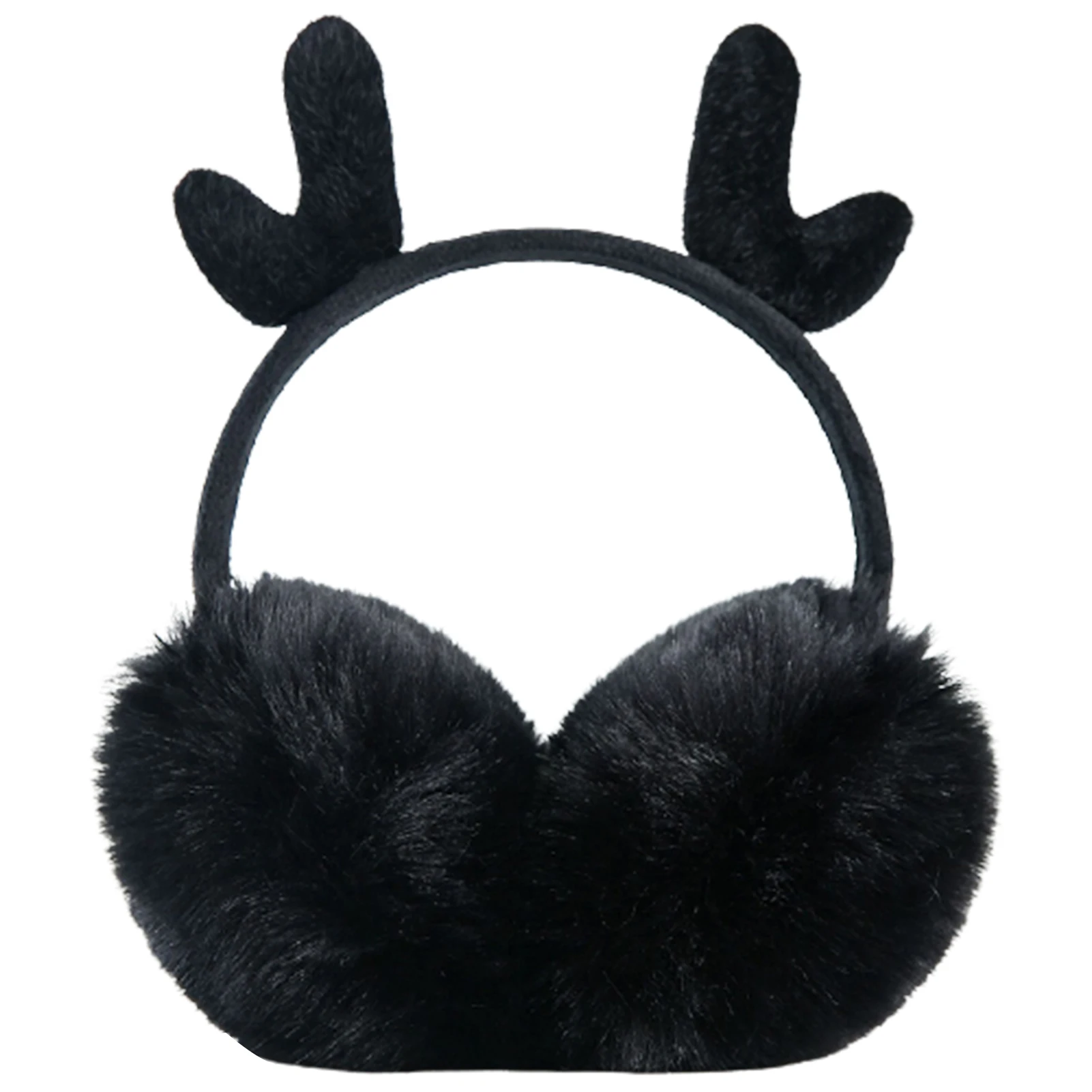 Winter Ear Warmers Cute Antlers Design on-the-Head Earmuffs Warm Fuzzy Plush Ear Covers Gift for Girls Women