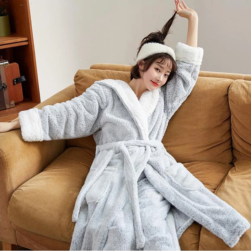 

2 Pieces Winter Women Thicken Warm Soft Pajamas Female Flannel Pajamas Set Long Sleeve Sleepwear for Girls Ladies Pyjamas robe