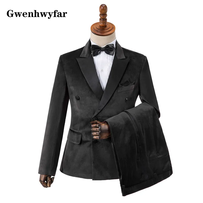 

Gwenhwyfar Black Velvet Jacket Men's Slim Dress Tuxedo Custom Wedding Banquet Groom Suit Men's Best Three-piece Suit