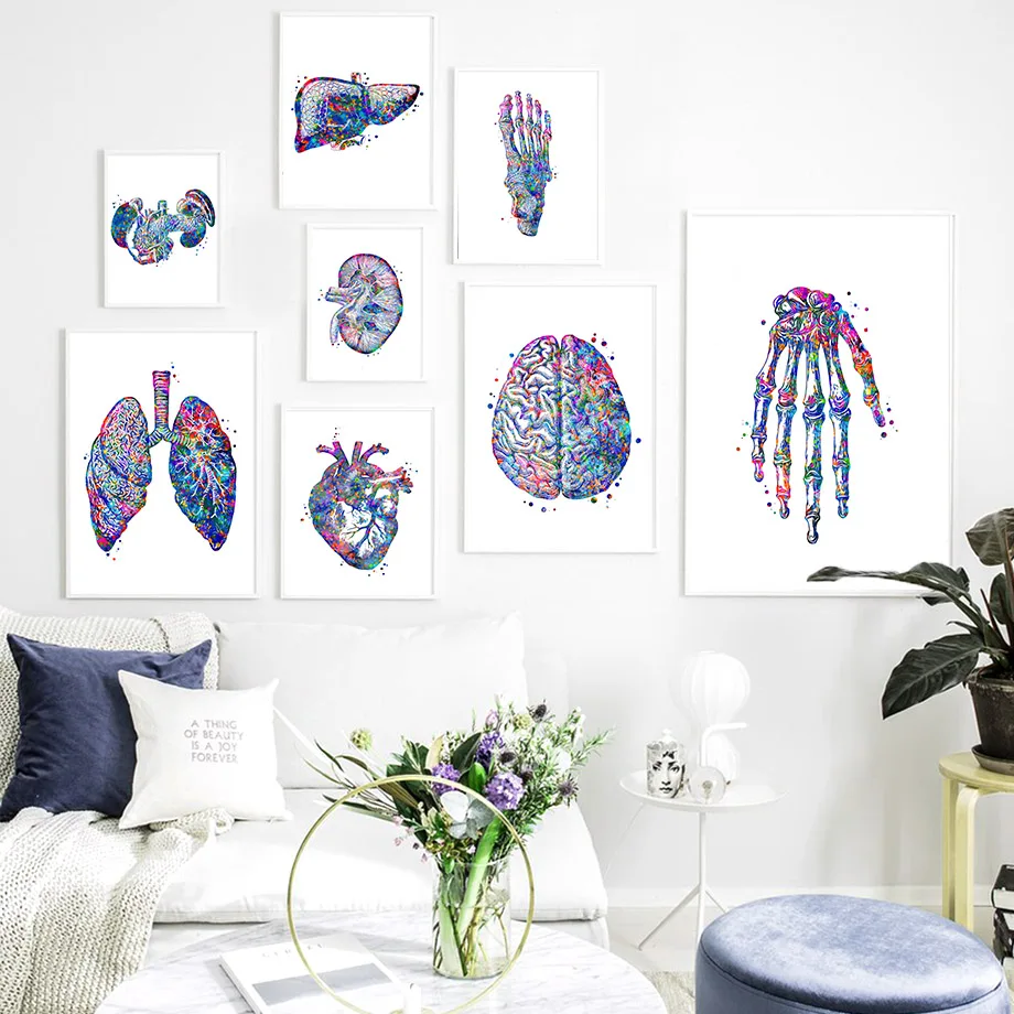 Color Anatomy Skeleton Metacarpal Wall Art Canvas Painting Vintage Nordic Posters And Prints Wall Pictures For Living Room Decor