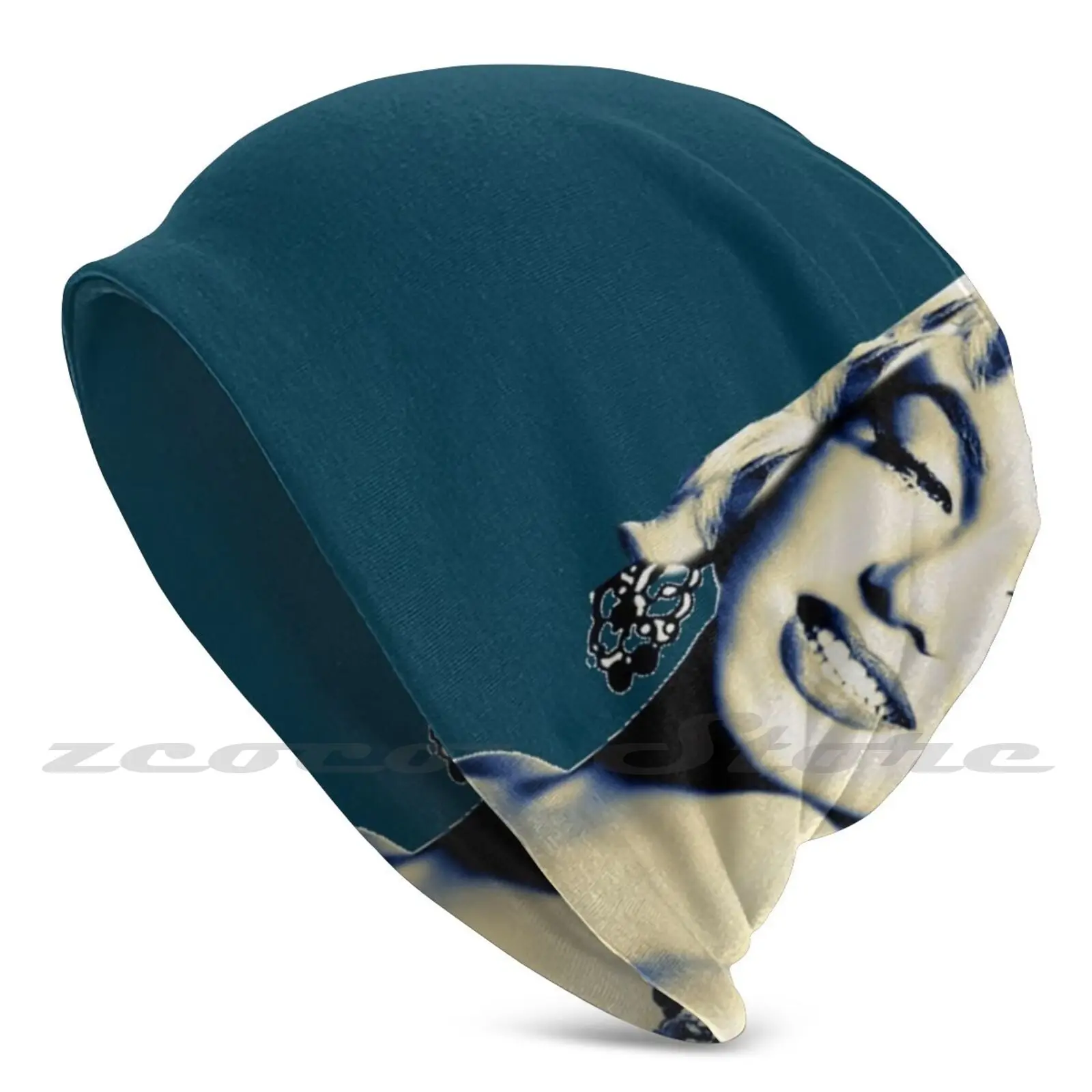 Marilyn Monroe Hollywood Screen Siren-Gold-Blue Personalized Pattern Knit Hats Plus Size Elastic Soft Cap Gold Blue Marilyn