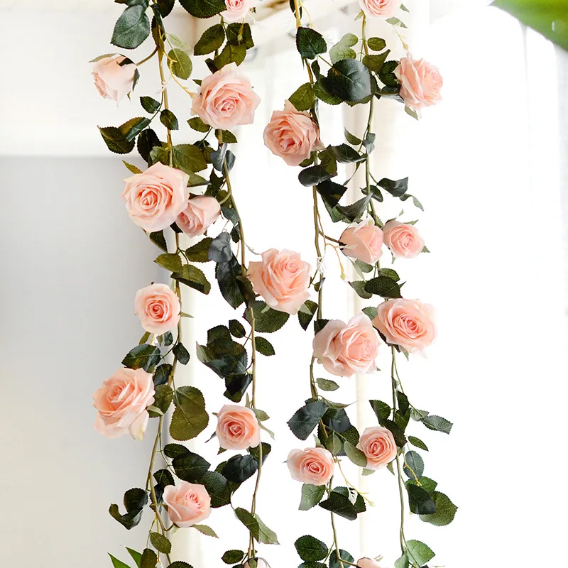 

6PCS/Pack Artificial Rose Vine 1.8M Imitation Hanging Flower Rattan Fake Plants Leaves Romantic Wedding Home Wall Decoration