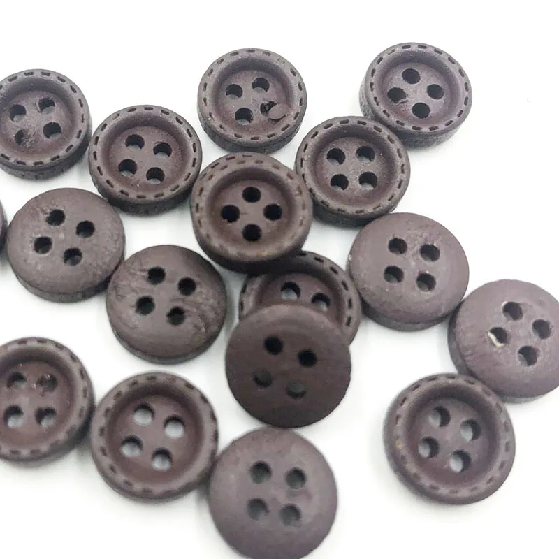 50pcs mini 1cm mix color Wooden sewing button scrapbook round dotted coffee four holes 10 mm WB743