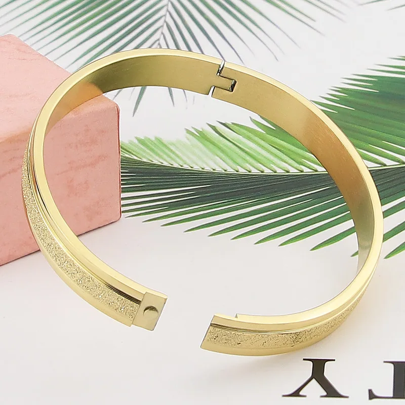 Hot Fashion Stainless Steel Jewelry High Quality Milled Sand Bangle for Woman Man Bracelet Party Gift Wholesale