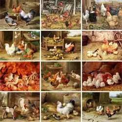 GATYZTORY 60x75cm Frame DIY Painting By Numbers Chicken Animal Paint By Number Handmade Home Decors Artwork