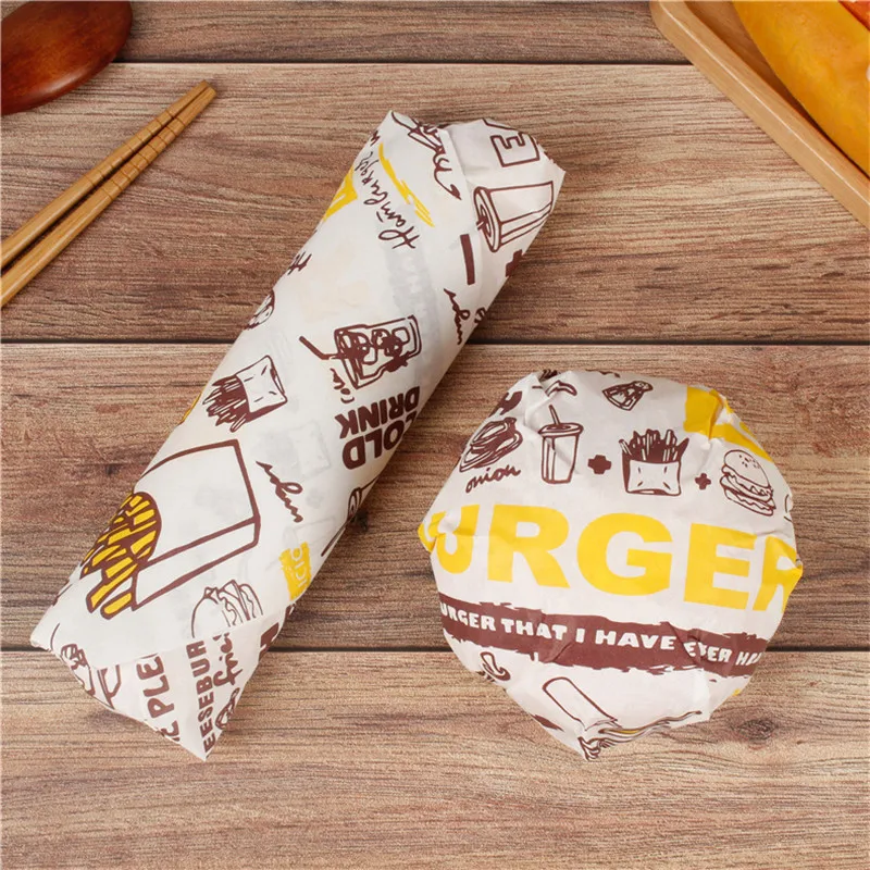 100pcs Fried Chicken Packaging Box Wax Paper Hamburger Paper Wrap Kitchen Disposable Food Packing Bread Bags