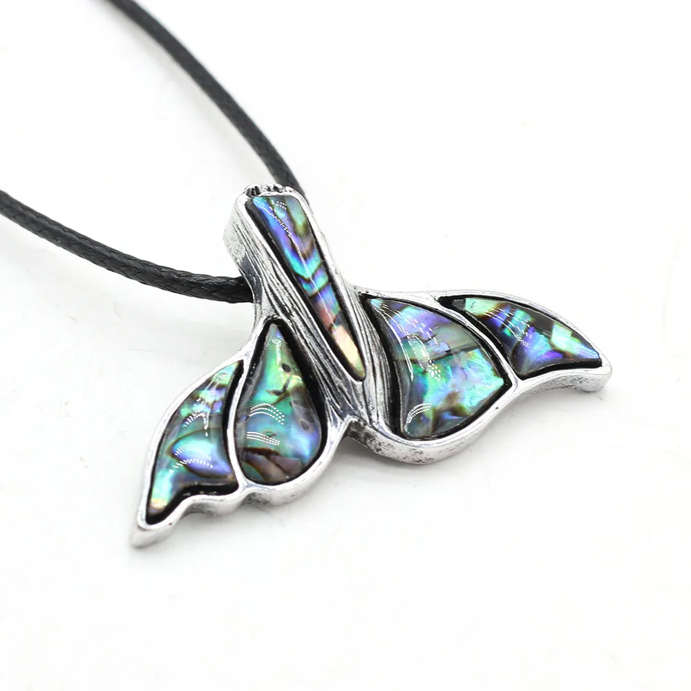 Mermaid Tail Pendant Necklace Natural Abalone Shell Charms Alloy Long Choker Whale Tails Necklaces for Women Exquisite Jewelry