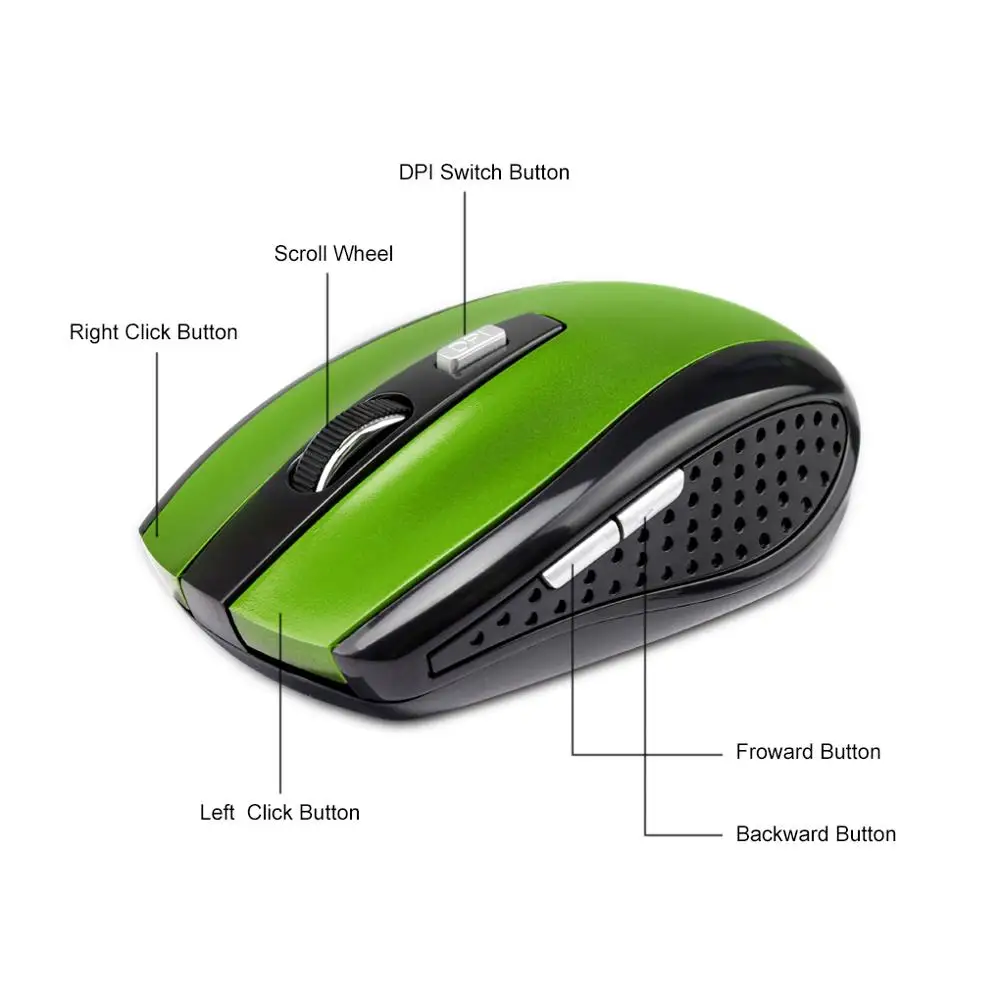 Adjustable DPI Mouse 2.4GHz Wireless Mouse 6 Buttons Optical Gaming Mouse Gamer Wireless Mice with USB Receiver for PC Computer