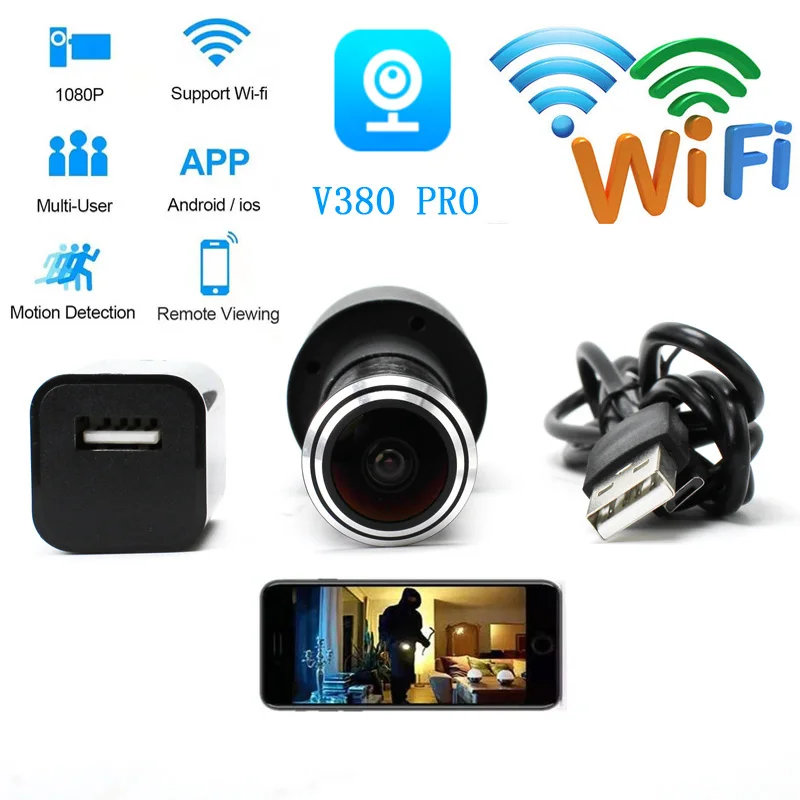 

Home Security 1080P HD P2P 2.1mm Lens FishEye CCTV Peephole Door Eye Hole Wifi Camera TF Card Slot With Audio