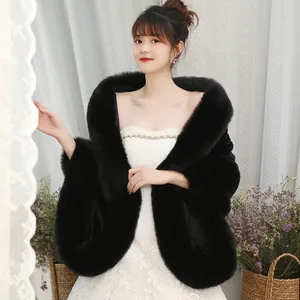 Big Black Bridal Faux Fur Wraps Winter Wedding Coat Warm shawls Outerwear Shrug Women Jacket Prom size 165*55 cm