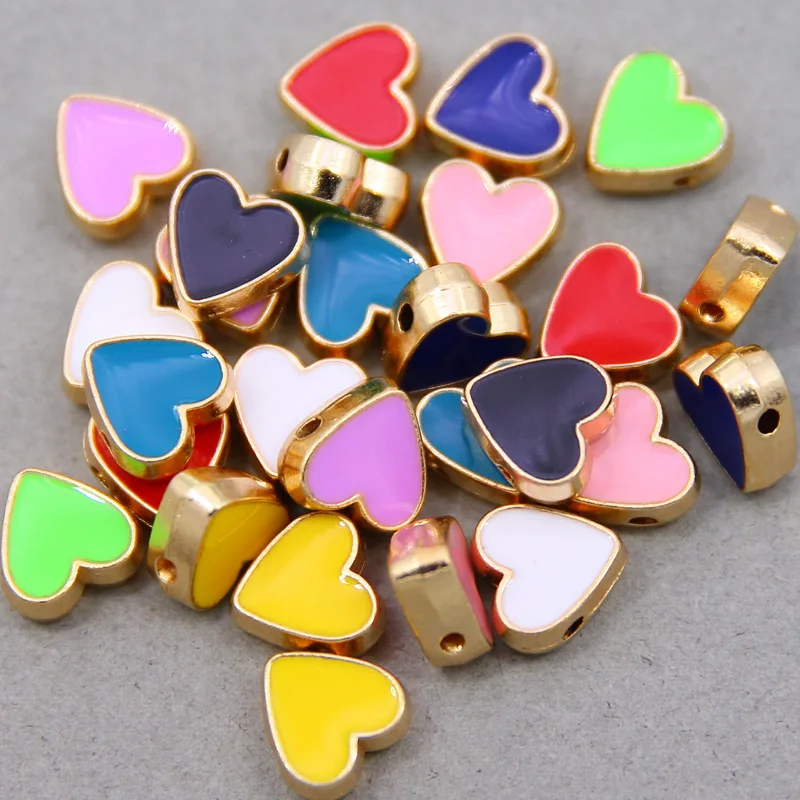 10Pcs/lot 10mm Inside Hole Love Heart Alloy colored enamel Loose Spacer Beads DIY Jewelry Making Findings Charm Beads