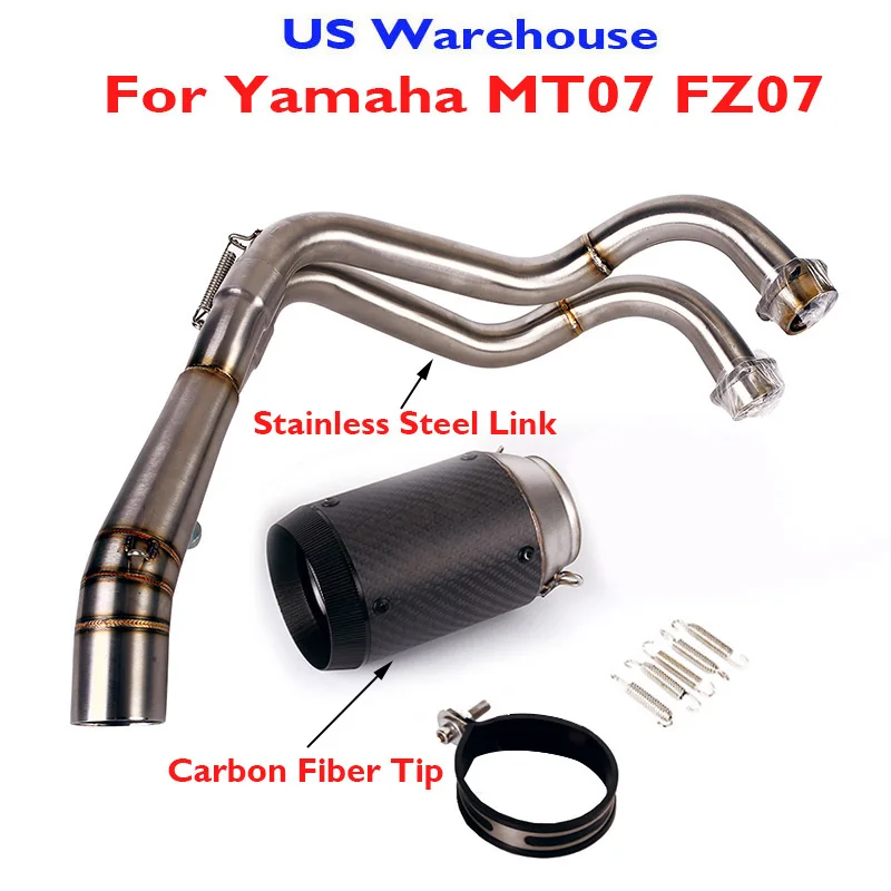 Motorcycle Exhaust Tip Muffler Silencer Carbon Fiber Header Link Tube for Yamaha MT07 FZ07 Slip on