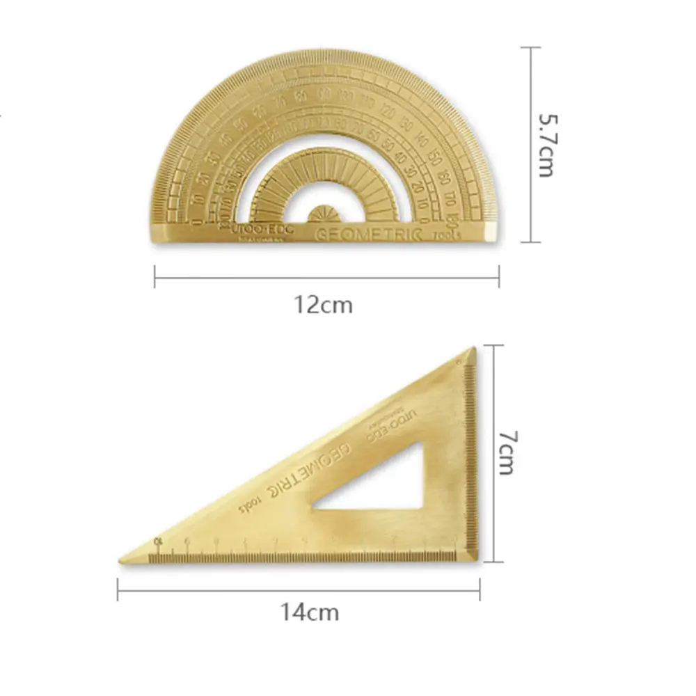 Vintage Brass Ruler Triangle Ruler Protractor School Kids Gift Set Measure Tools, 12cm 15cm Ruler Kawaii Stationery Accessories